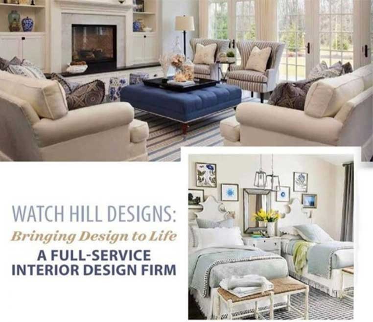A small collage of interior design photos with the caption "Watch Hill Designs: Bringing Design to Life" 